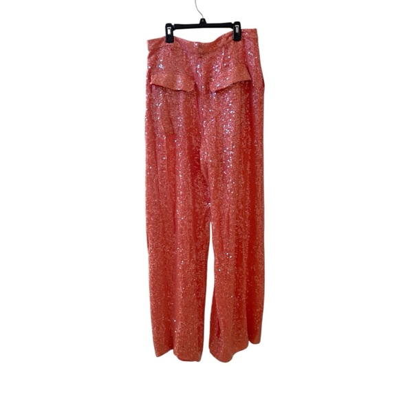 SALLY LAPOINTE Sequin Embellished Top Pants FULL SET in Coral Sz 12 US - Picture 5 of 14